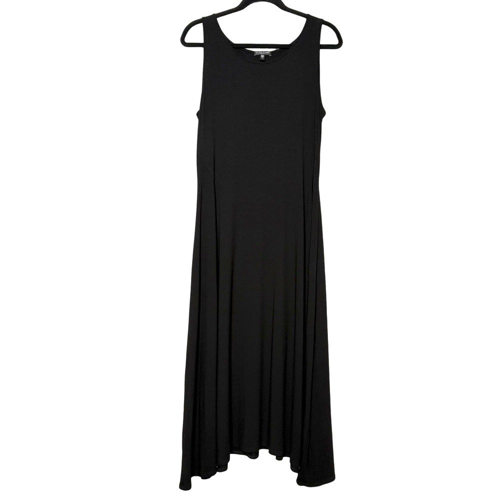 Eileen Fisher Petite L Rayon Lycra Spandex Tank Maxi Dress Black Asymmetrical